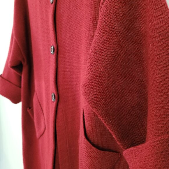 Red Sweater COCOGIO made in Italy - Large button up 50% Merino wool/ Acrylic - Picture 10 of 16